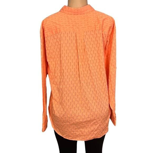 3/$30 🍂 LOFT Orange Shirt Swiss Dot Print Button Front Long Sleeves - Picture 7 of 9